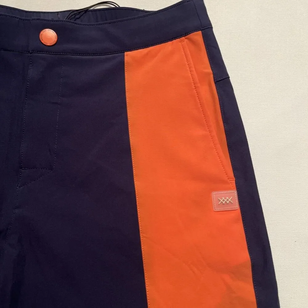 Rhone Men's Barrier Swim Short Navy Orange Performance Flat Front Lined Small